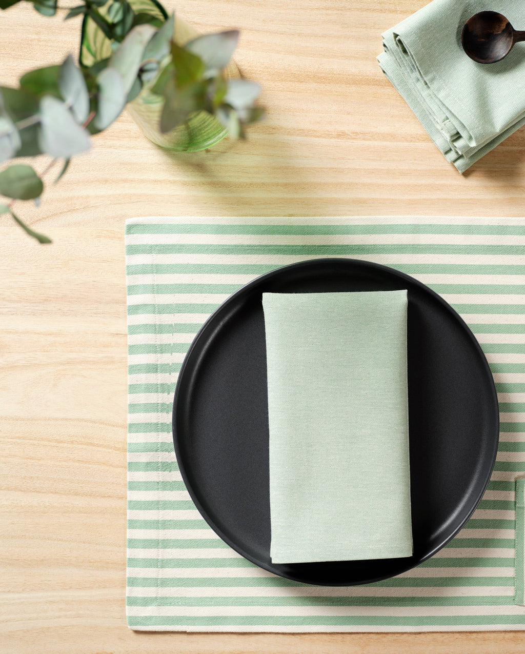Linen-Cotton Napkins | Set of 4 | Sage Green, Blue, Pinstripe | MEZMA