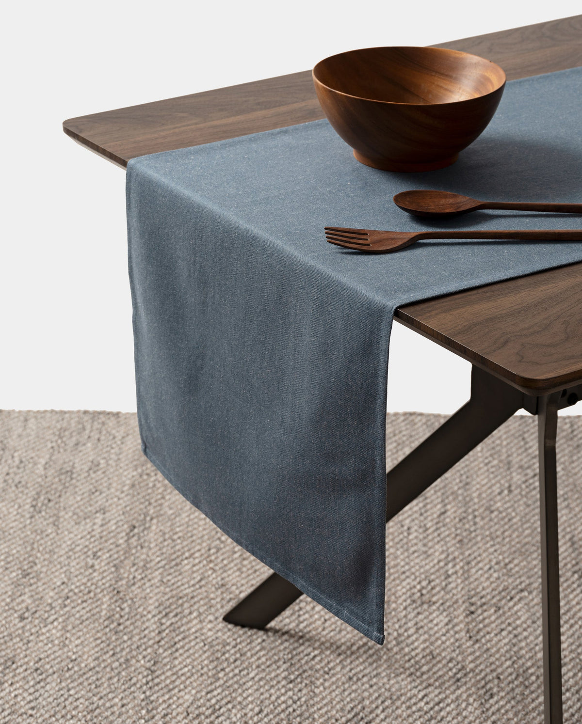Linen-Cotton Table Runner | Pinstriped & Solid | Blue, Charcoal | KORISSA