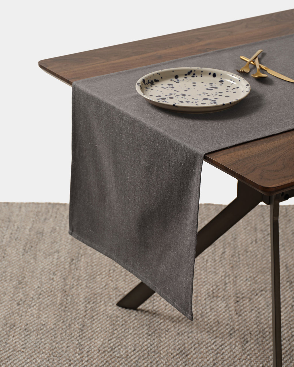 Linen-Cotton Table Runner | Pinstriped & Solid | Blue, Charcoal | KORISSA