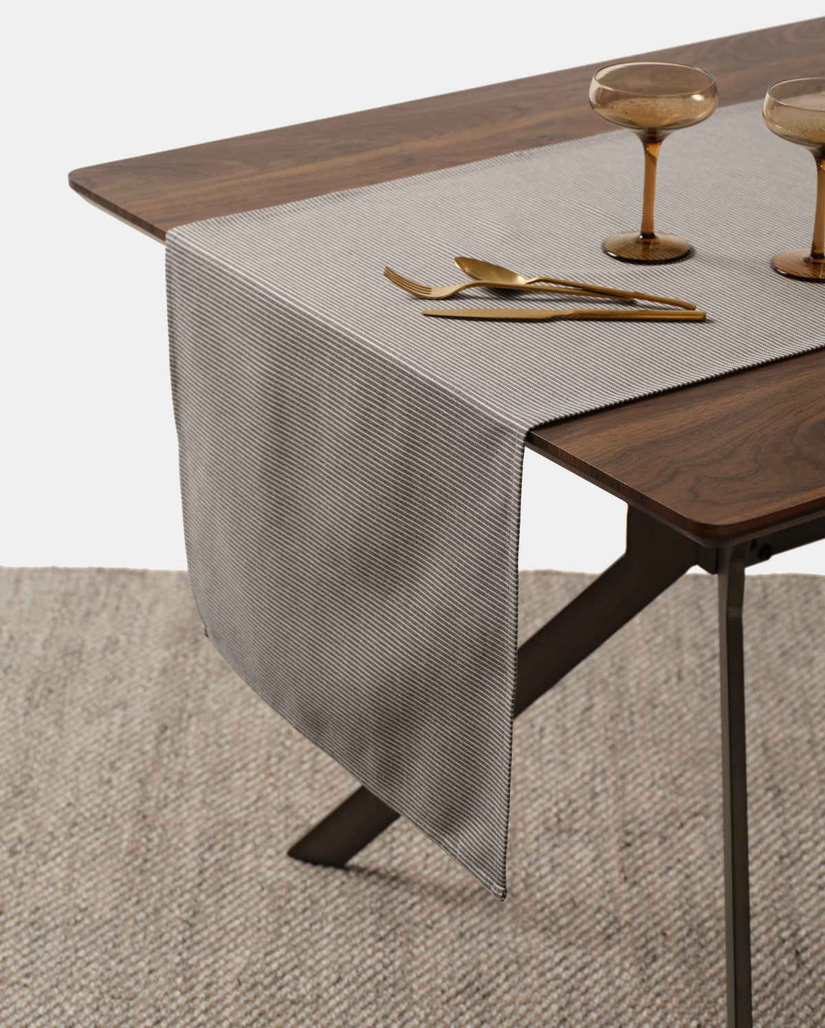 Linen-Cotton Table Runner | Pinstriped & Solid | Blue, Charcoal | KORISSA