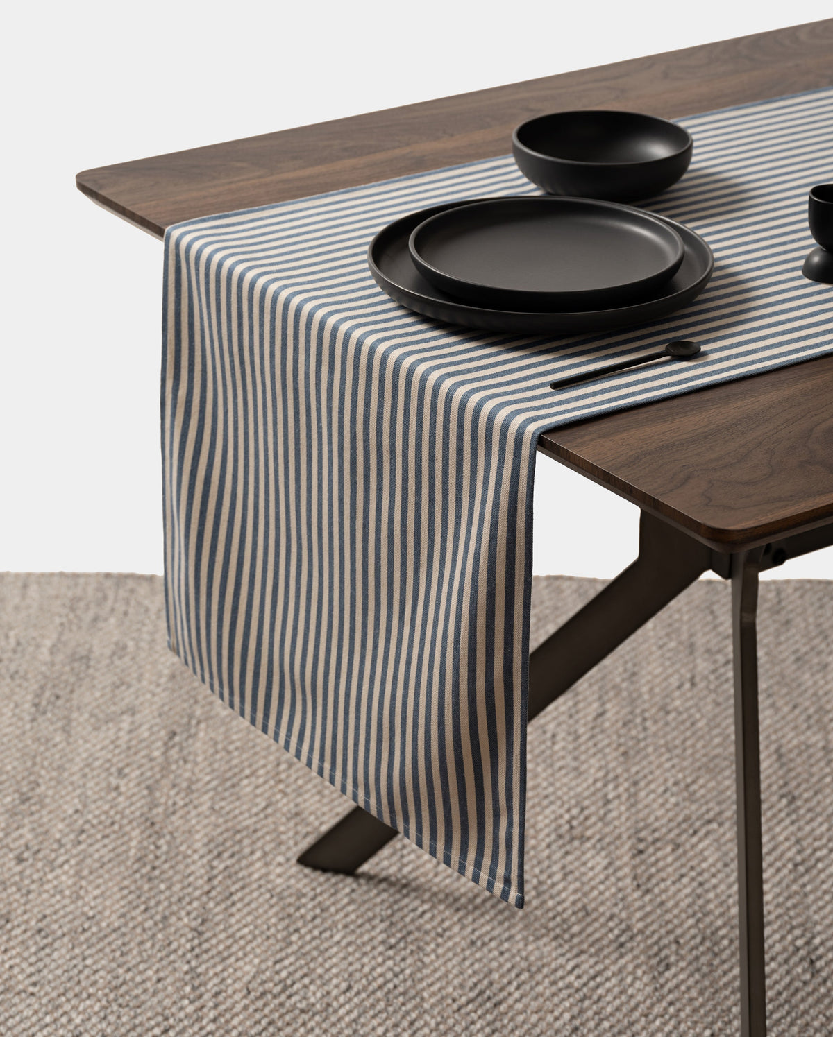 Linen-Cotton Table Runner | Pinstriped & Solid | Blue, Charcoal | KORISSA