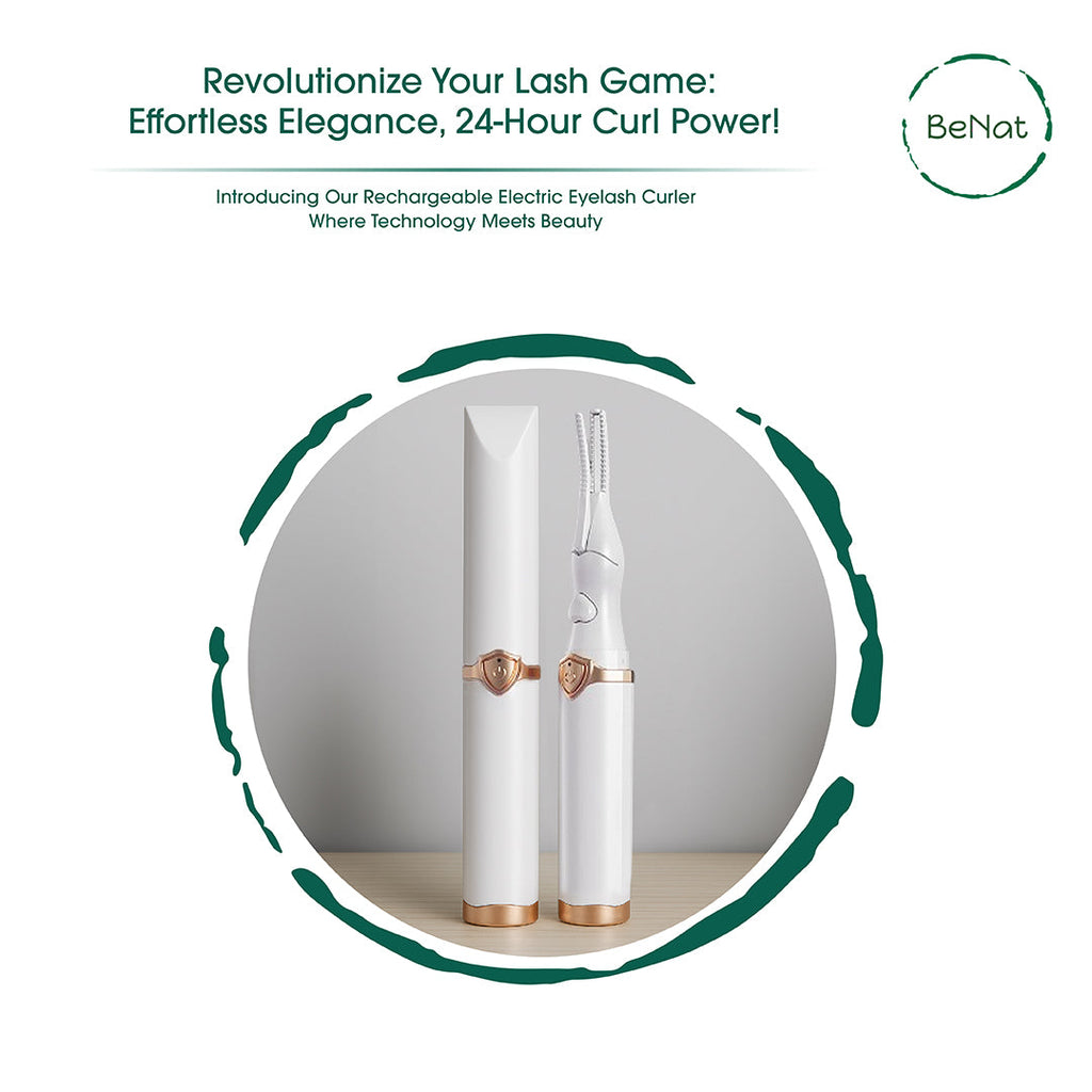 BeNat Rechargeable Electric Eyelash Curler | 3 Heat Settings | Smart LED | 24-Hour Curl
