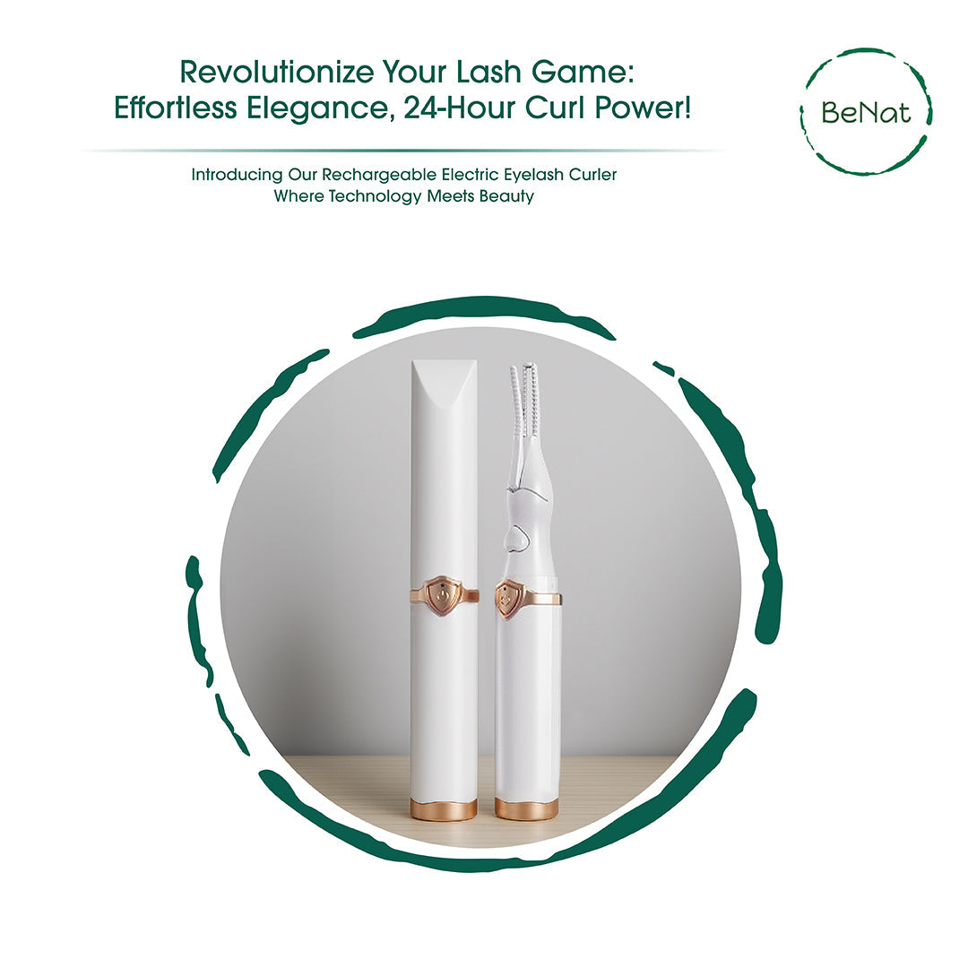 BeNat Rechargeable Electric Eyelash Curler | 3 Heat Settings | Smart LED | 24-Hour Curl