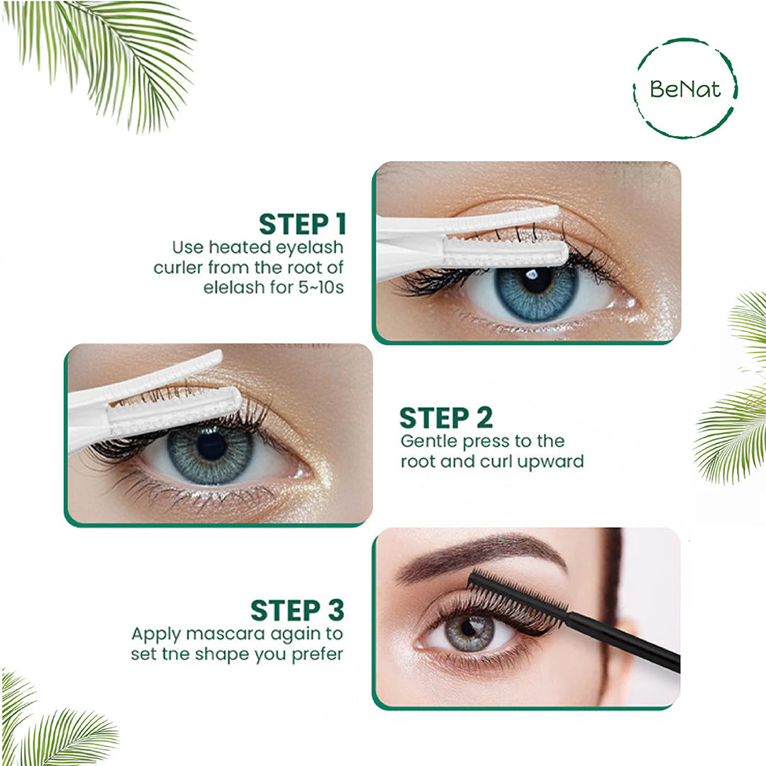 BeNat Rechargeable Electric Eyelash Curler | 3 Heat Settings | Smart LED | 24-Hour Curl