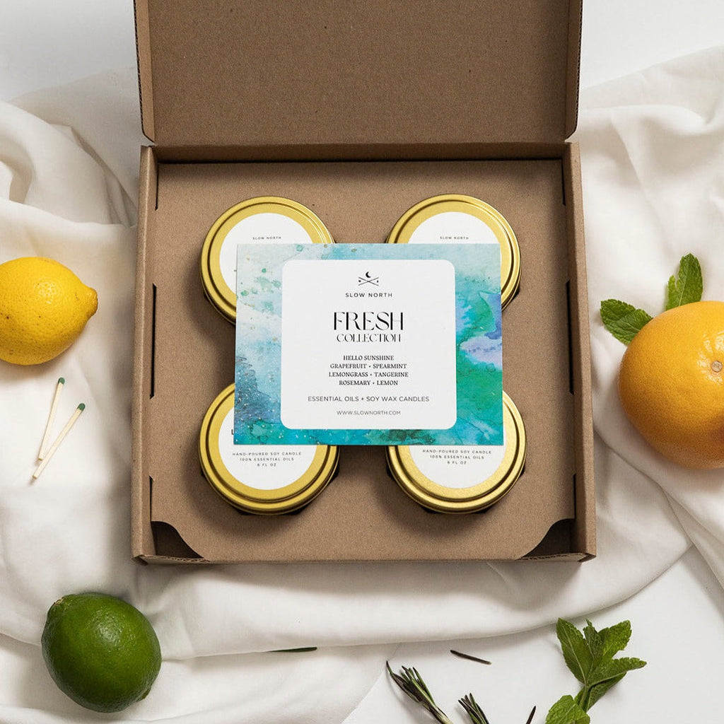 Fresh Collection Candle Set | 4 x 6 oz Travel Tins | 100% Essential Oils | Slow North