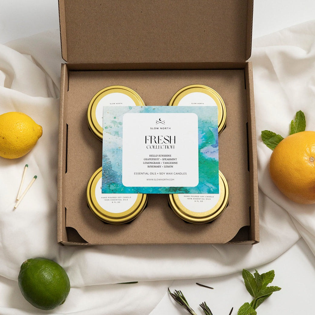 Fresh Collection Candle Set | 4 x 6 oz Travel Tins | 100% Essential Oils | Slow North