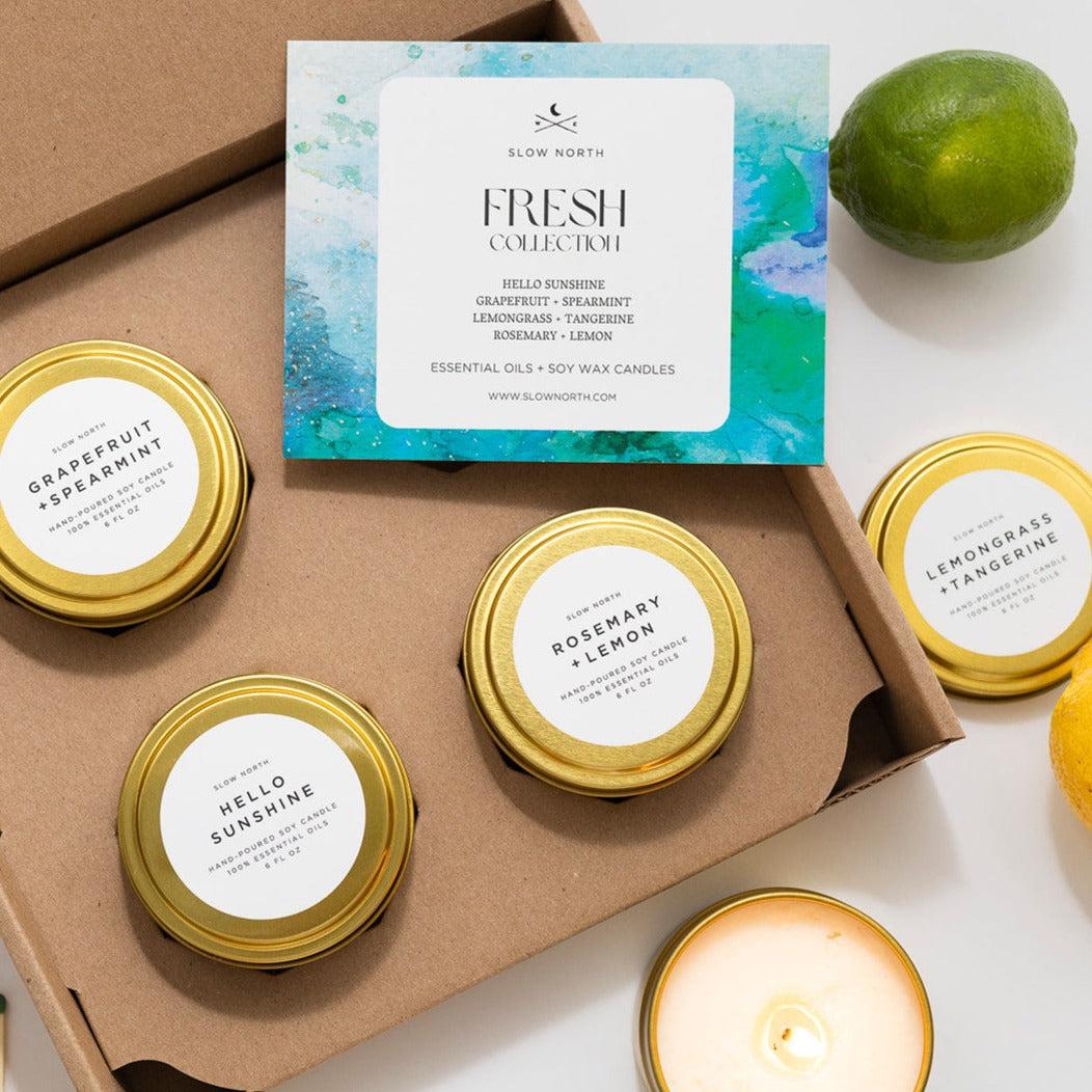 Fresh Collection Candle Set | 4 x 6 oz Travel Tins | 100% Essential Oils | Slow North