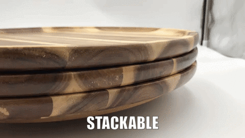 Acacia Wood Round Plate & Platter 8" | Stackable | Dishwasher Safe | Zavis Green