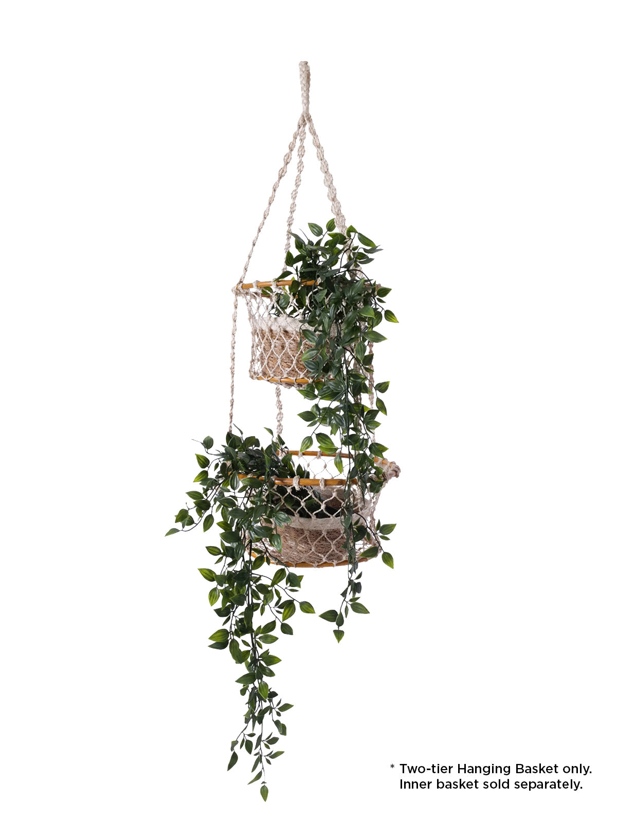 Jhuri Double Hanging Basket | Bamboo & Macramé | Two-Tier | KORISSA