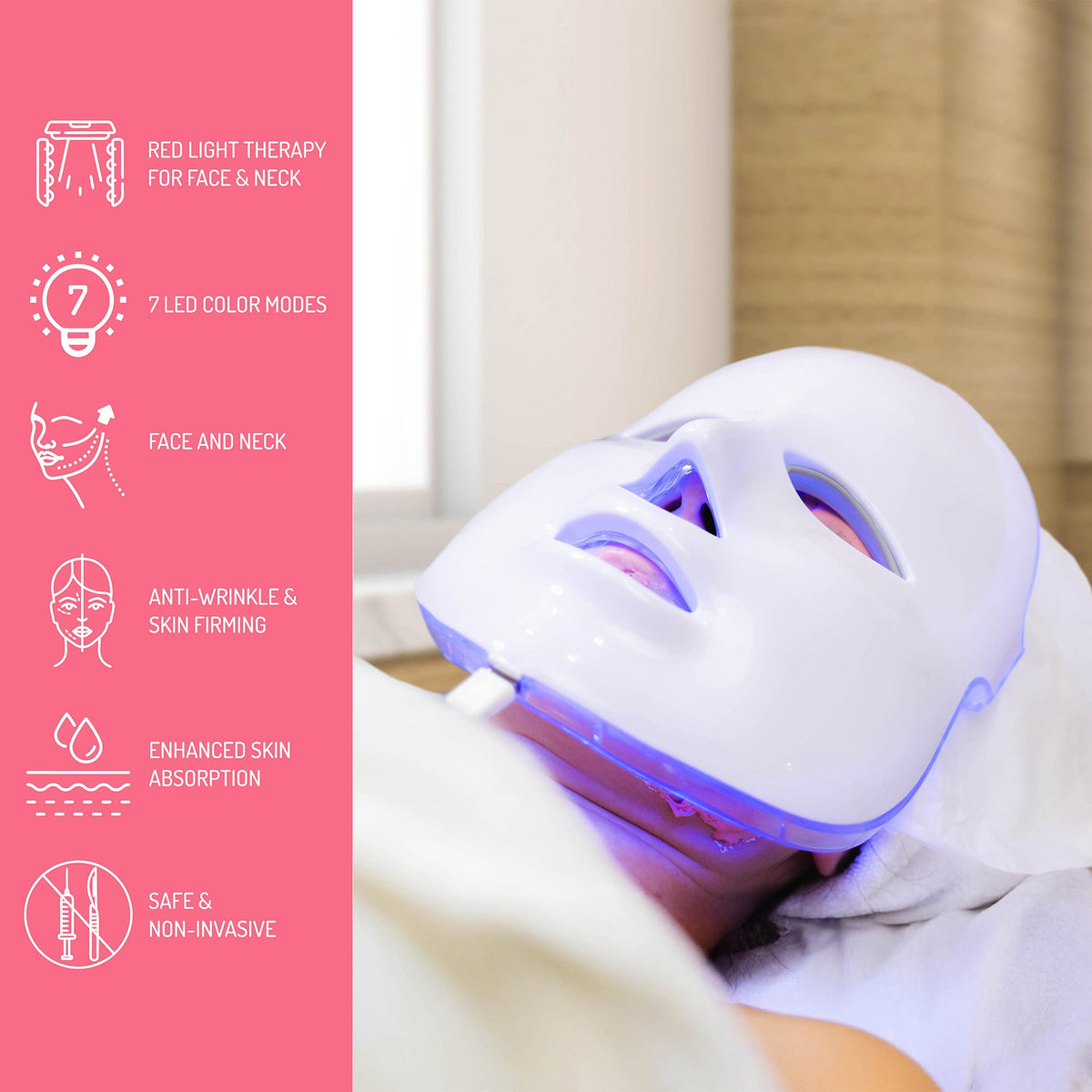7-in-1 LED Light Therapy Face Mask | 7 Color Modes | Pursonic