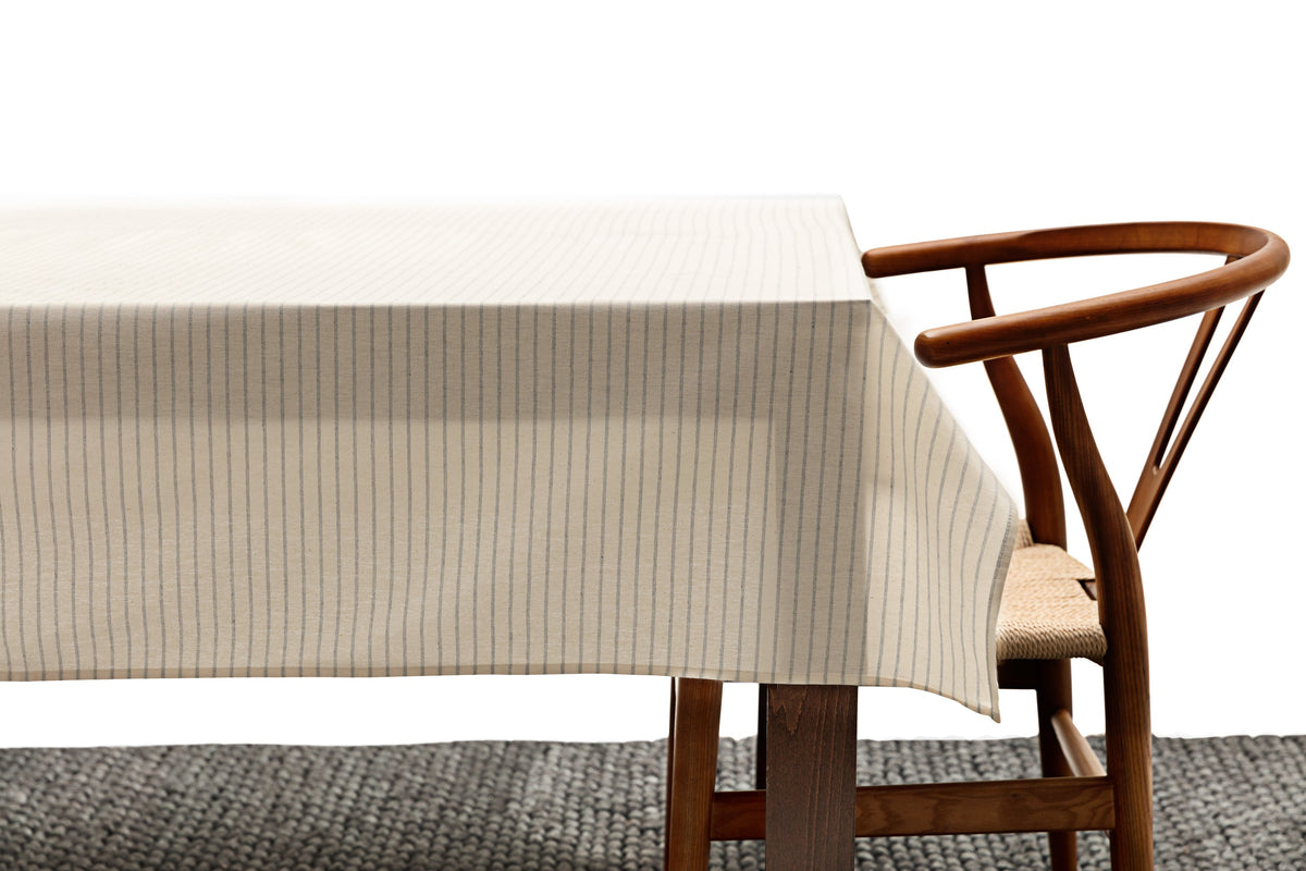 Grey Stripe Tablecloth | 62% Upcycled Cotton | Pinstripe | 3 Sizes | Grey Striped