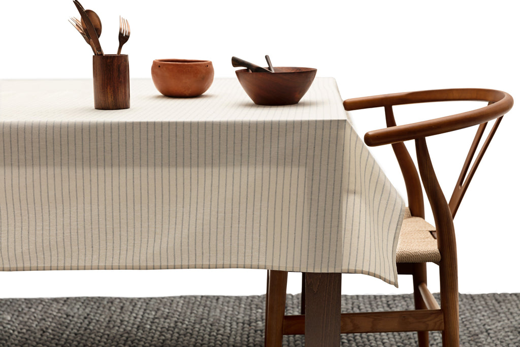 Grey Stripe Tablecloth | 62% Upcycled Cotton | Pinstripe | 3 Sizes | Grey Striped