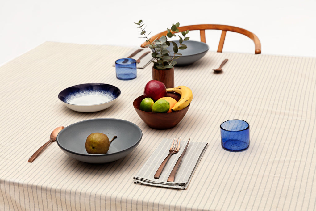 Grey Stripe Tablecloth | 62% Upcycled Cotton | Pinstripe | 3 Sizes | Grey Striped