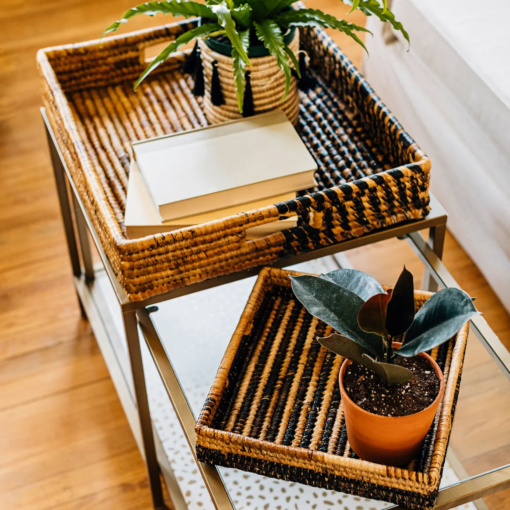 Parker Banana Leaf Tray | Handwoven Rattan & Banana Leaf | Natural & Black | Medium & Grand