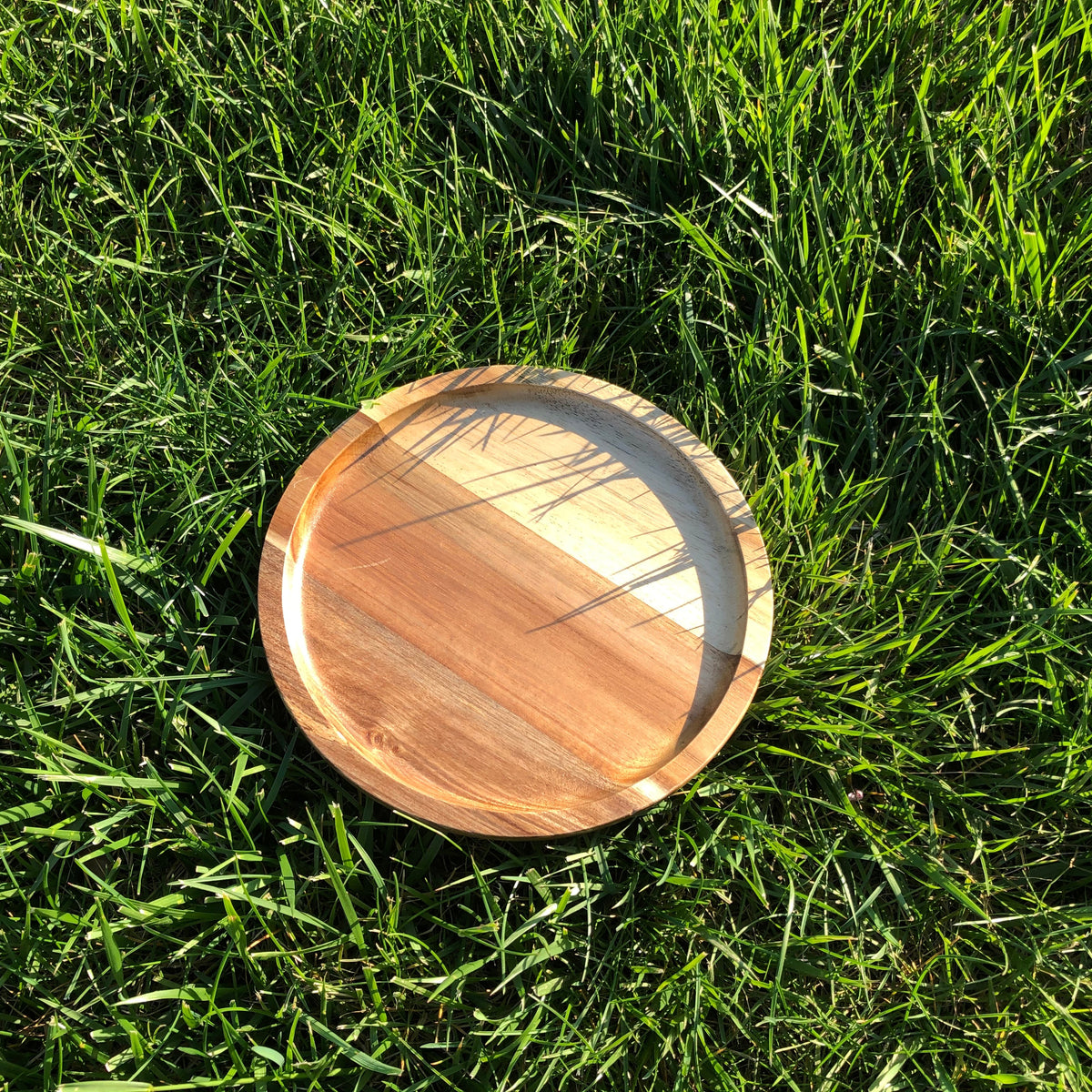 Acacia Wood Round Plate & Platter 8" | Stackable | Dishwasher Safe | Zavis Green
