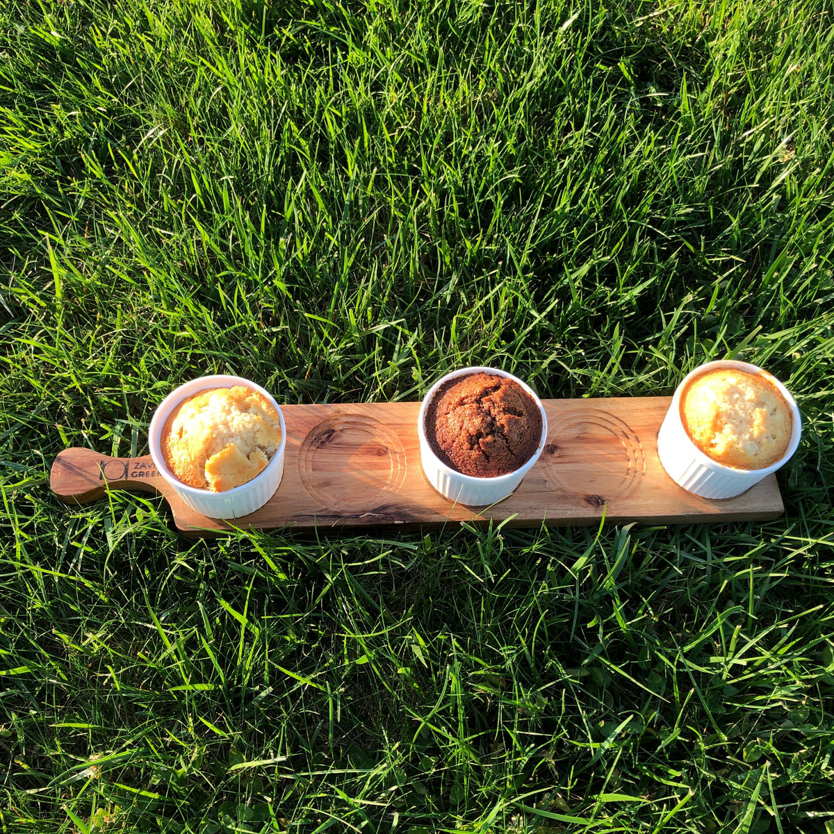 Acacia Wood Flight Board Set of 3 | 22" | 5-Hole Double-Sided | Dishwasher Safe | Zavis Green
