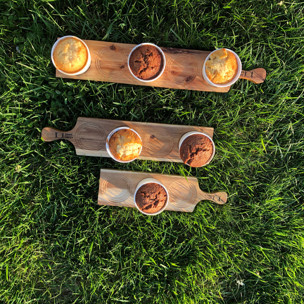 Acacia Wood Flight Board Set of 3 | 22" | 5-Hole Double-Sided | Dishwasher Safe | Zavis Green