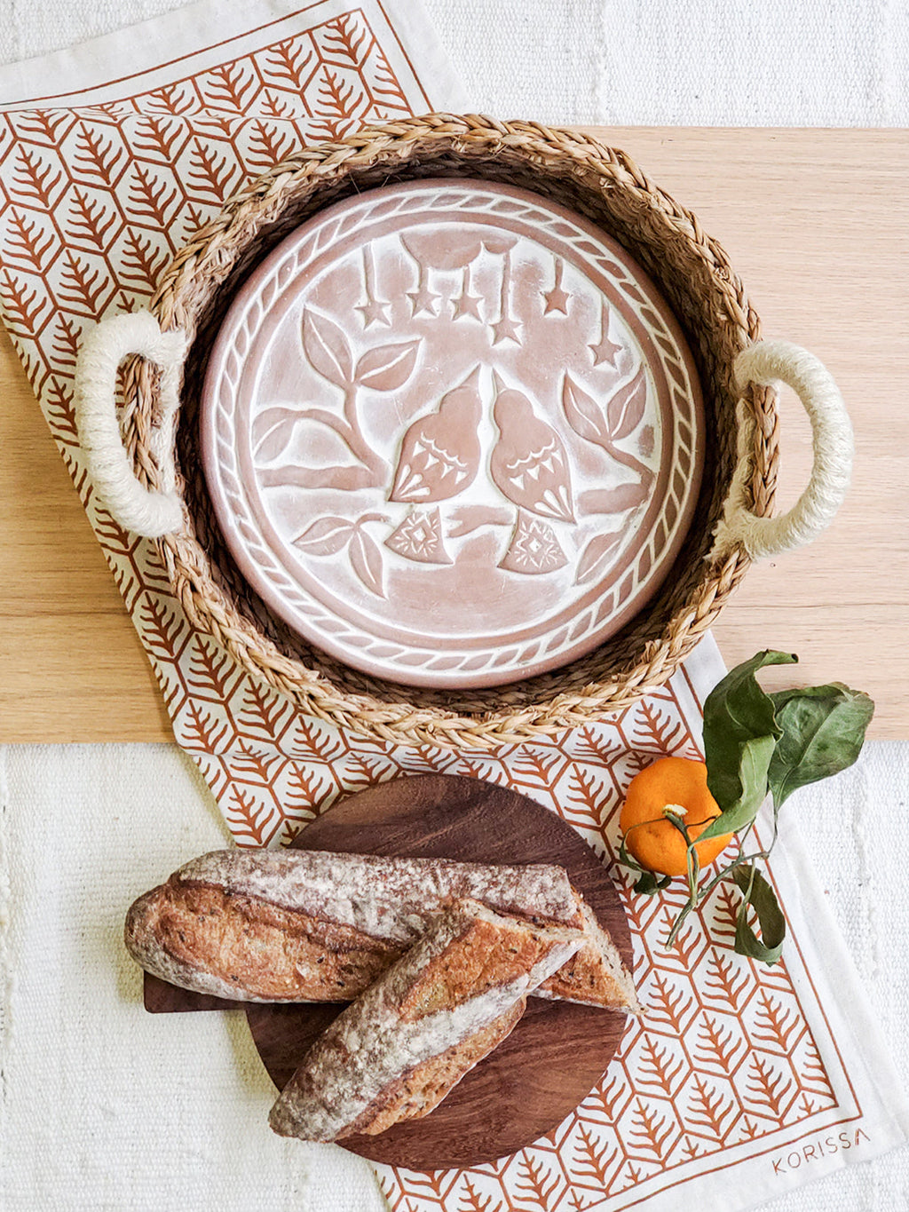 Terracotta Bread Warmer & Seagrass Basket | Lovebirds | KORISSA