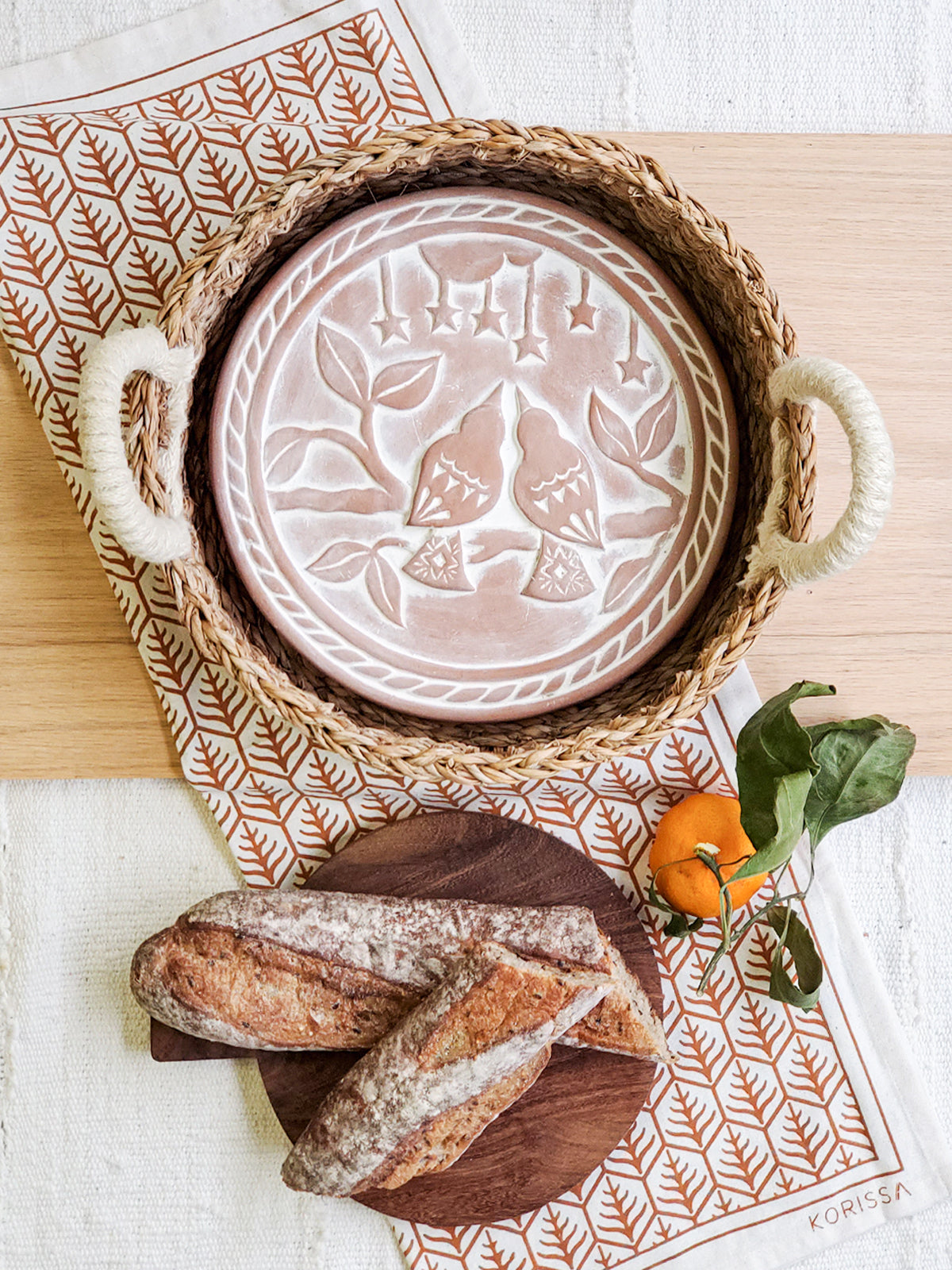 Terracotta Bread Warmer & Seagrass Basket | Lovebirds | KORISSA