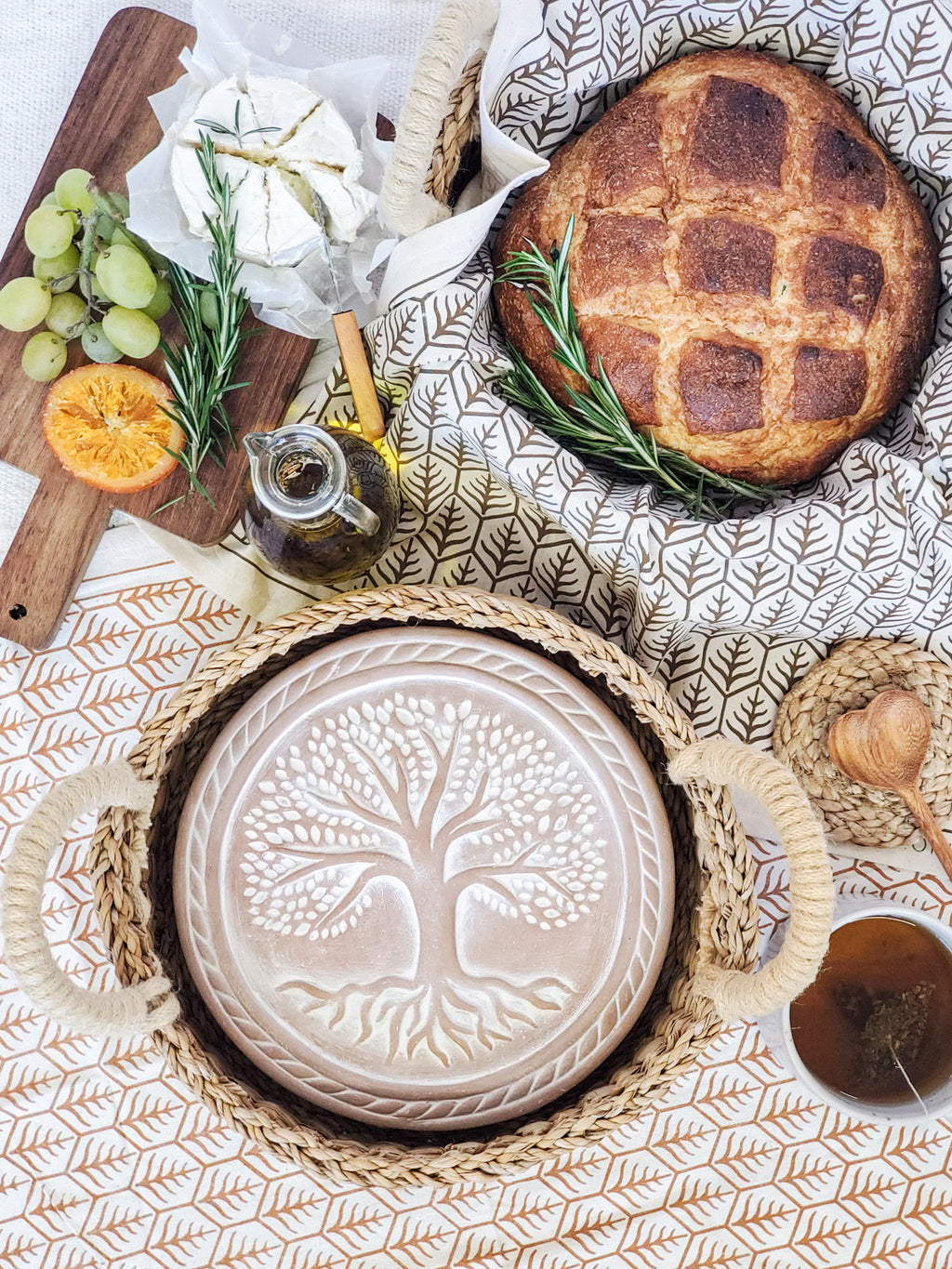Terracotta Bread Warmer & Seagrass Basket | Tree of Life | KORISSA