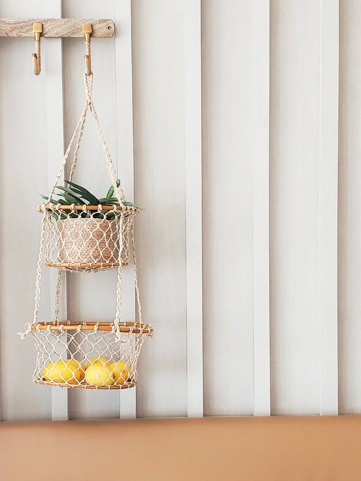 Jhuri Double Hanging Basket | Bamboo & Macramé | Two-Tier | KORISSA
