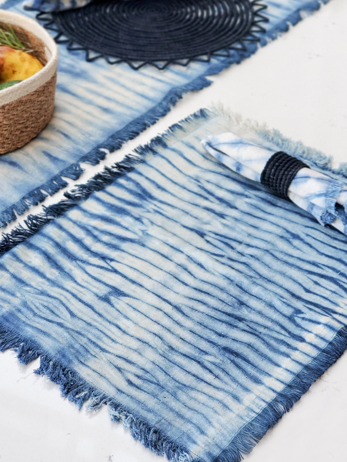 Shibori Tie-Dye Cotton Placemat | Indigo Blue | Set of 4 | KORISSA
