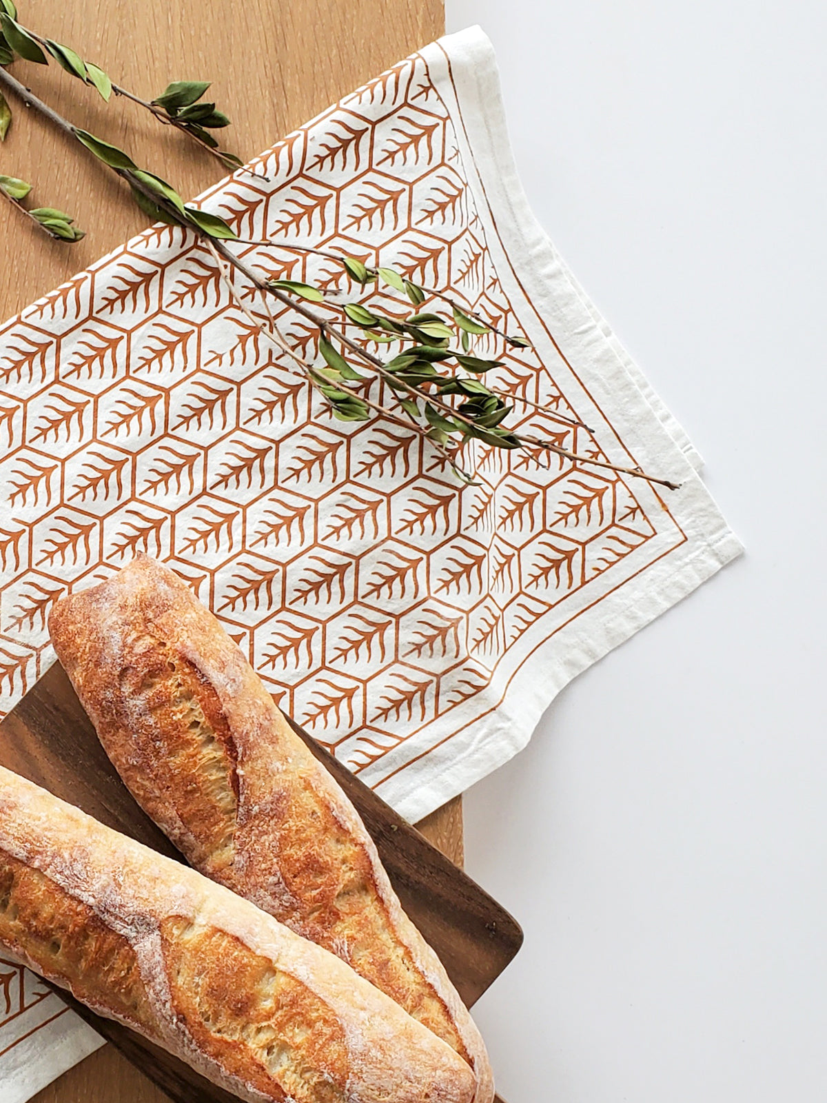 Hand Screen Printed Tea Towel | Geometric Leaf | KORISSA