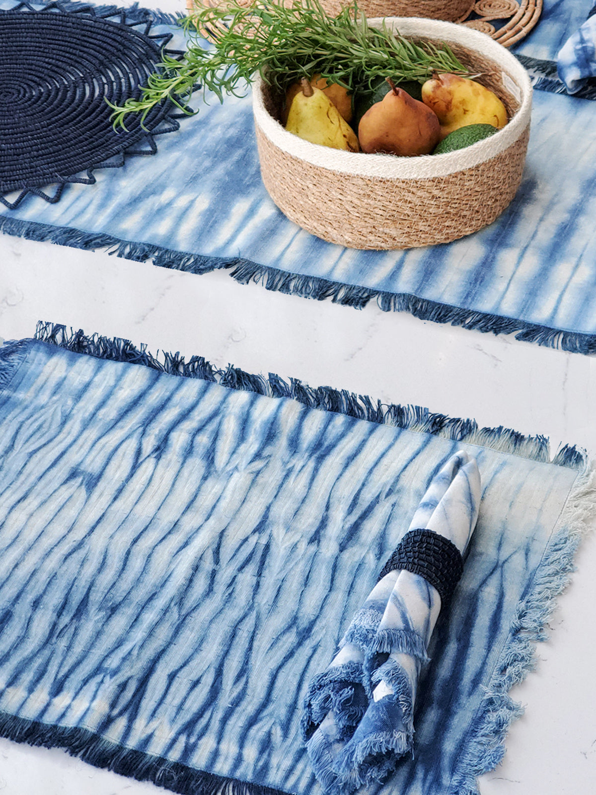 Shibori Tie-Dye Cotton Placemat | Indigo Blue | Set of 4 | KORISSA