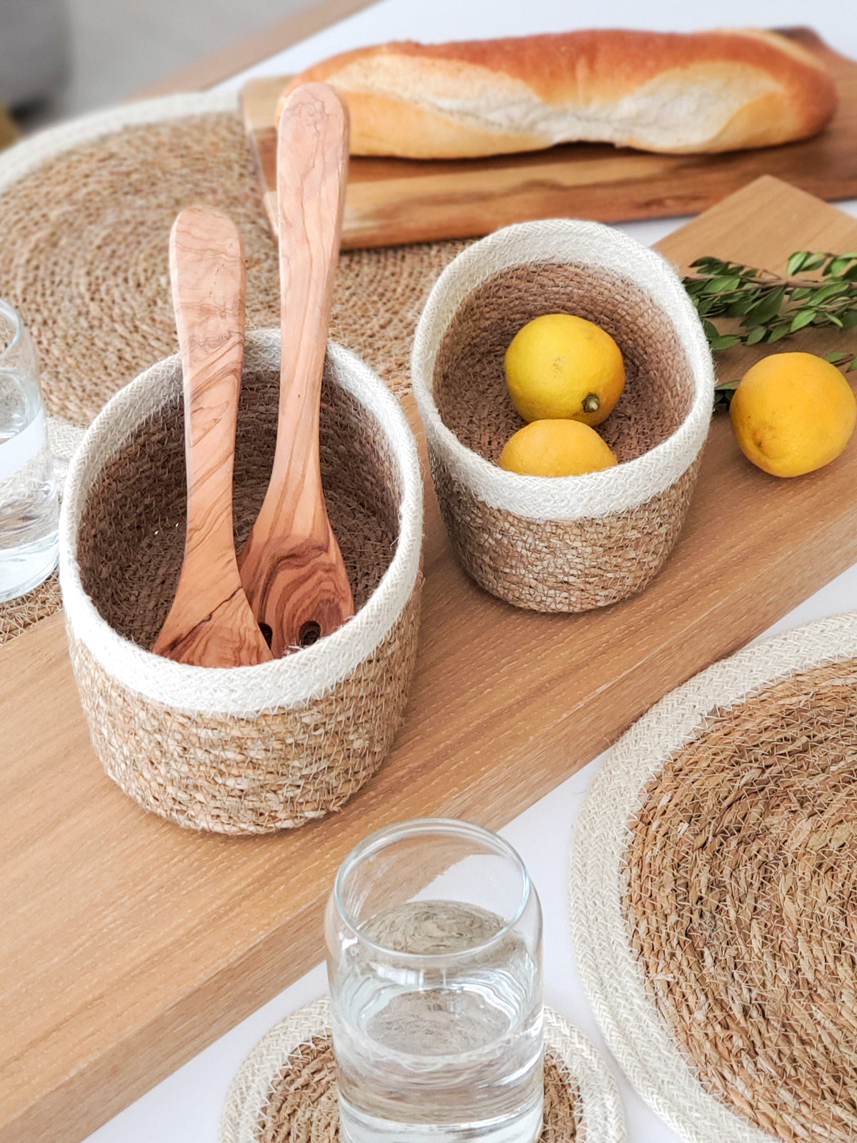 Savar Oval Basket Set of 3 | Seagrass + Jute | KORISSA