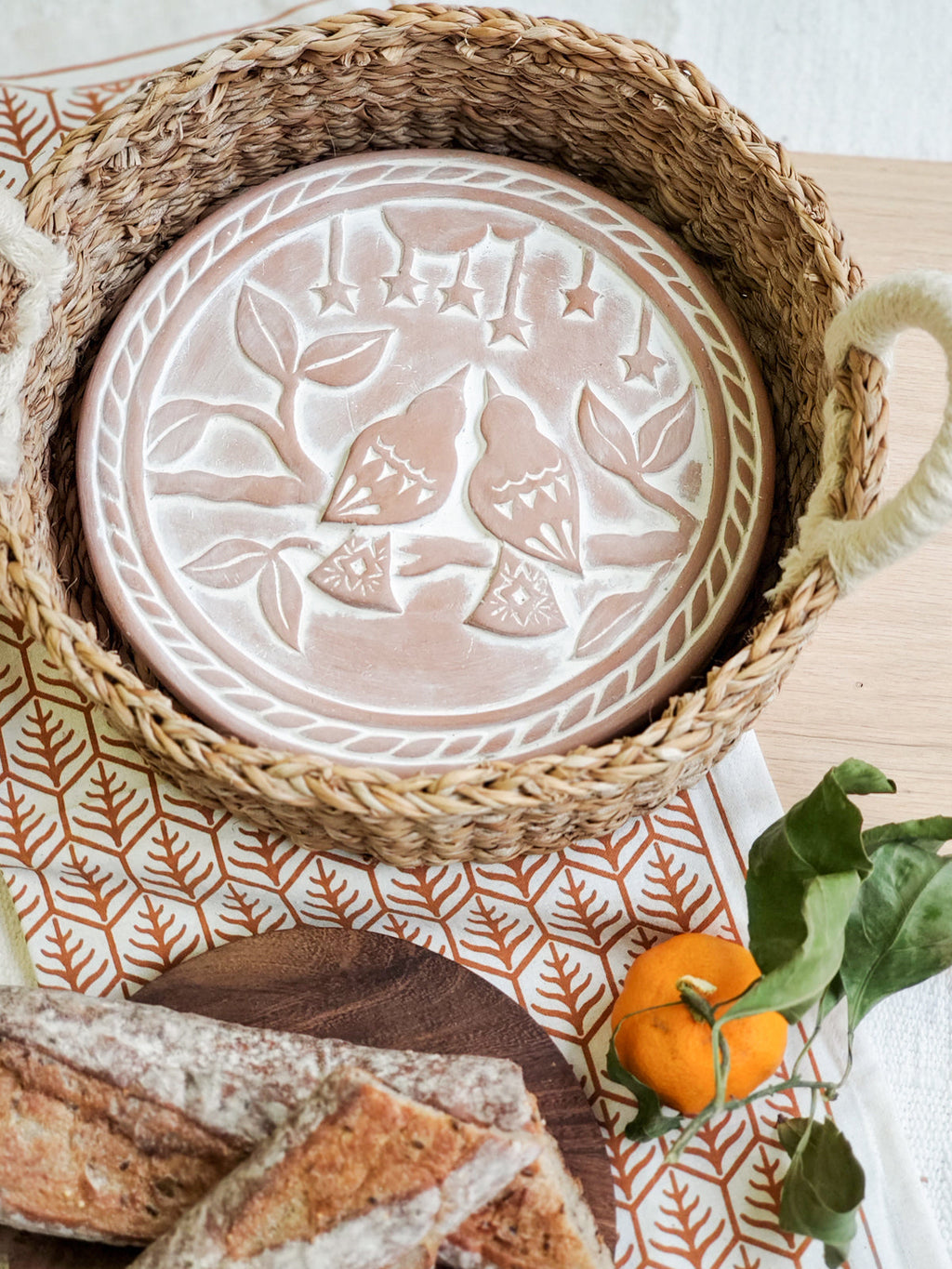 Terracotta Bread Warmer & Seagrass Basket | Lovebirds | KORISSA