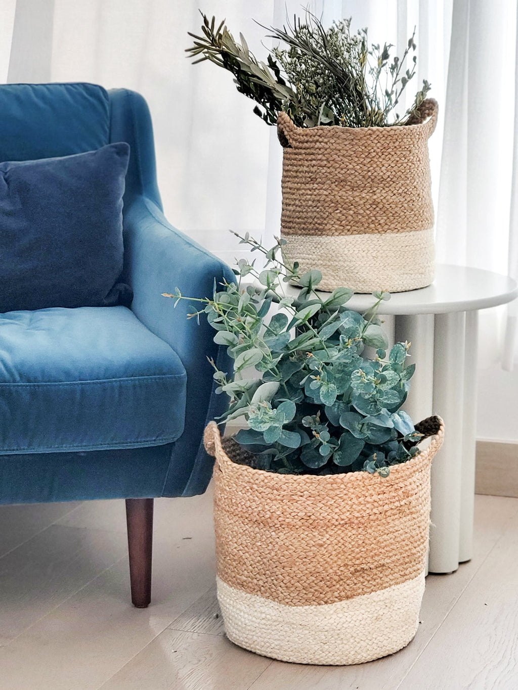 Kata Colorblock Basket | Handwoven Jute Round Basket | Fair Trade | KORISSA