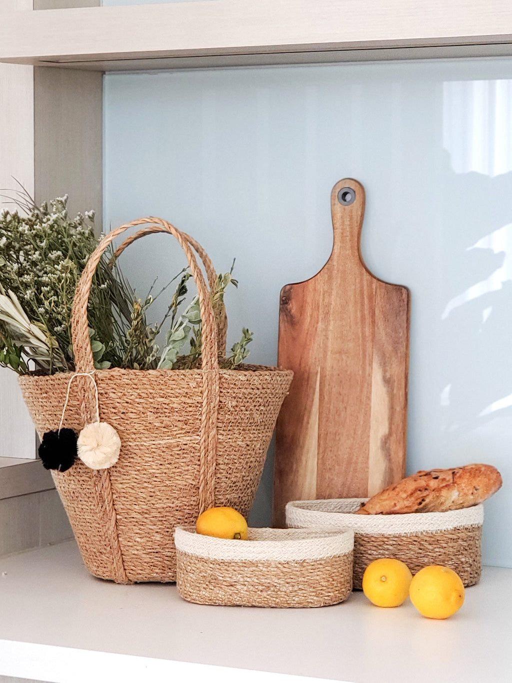 Savar Oval Basket Set of 3 | Seagrass + Jute | KORISSA