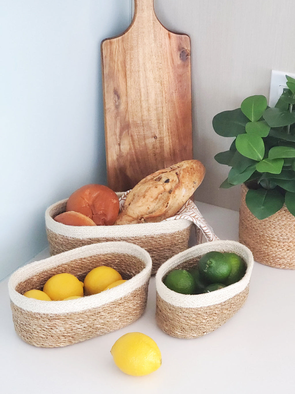 Savar Oval Basket Set of 3 | Seagrass + Jute | KORISSA