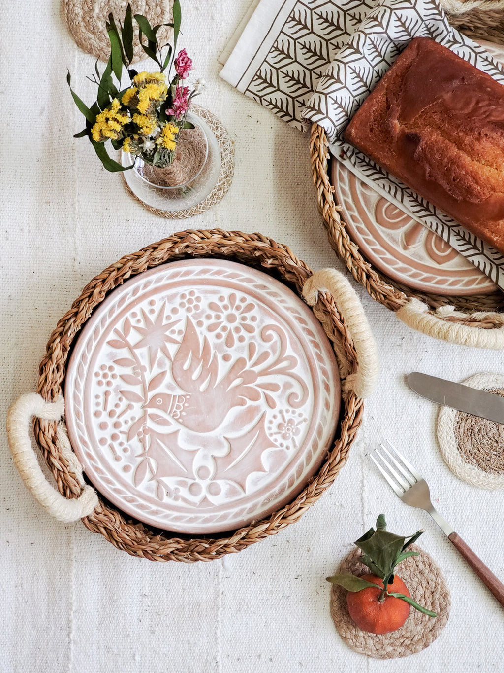 Terracotta Bread Warmer & Seagrass Basket | Dove & Olive Branch | KORISSA