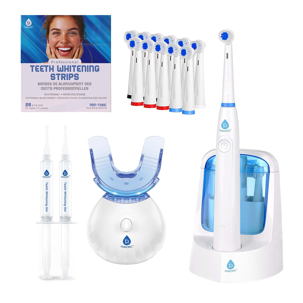 Pursonic Advanced Smile Care Bundle | LED Whitening Kit + Strips + Electric Toothbrush