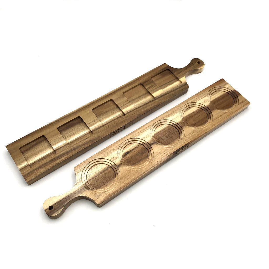 Acacia Wood Flight Board Set of 3 | 22" | 5-Hole Double-Sided | Dishwasher Safe | Zavis Green