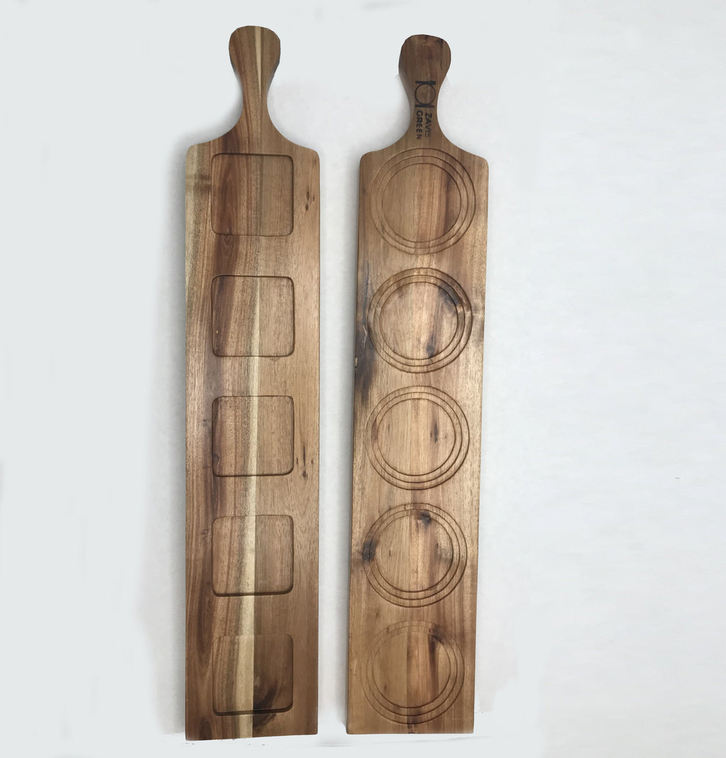Acacia Wood Flight Board Set of 3 | 22" | 5-Hole Double-Sided | Dishwasher Safe | Zavis Green