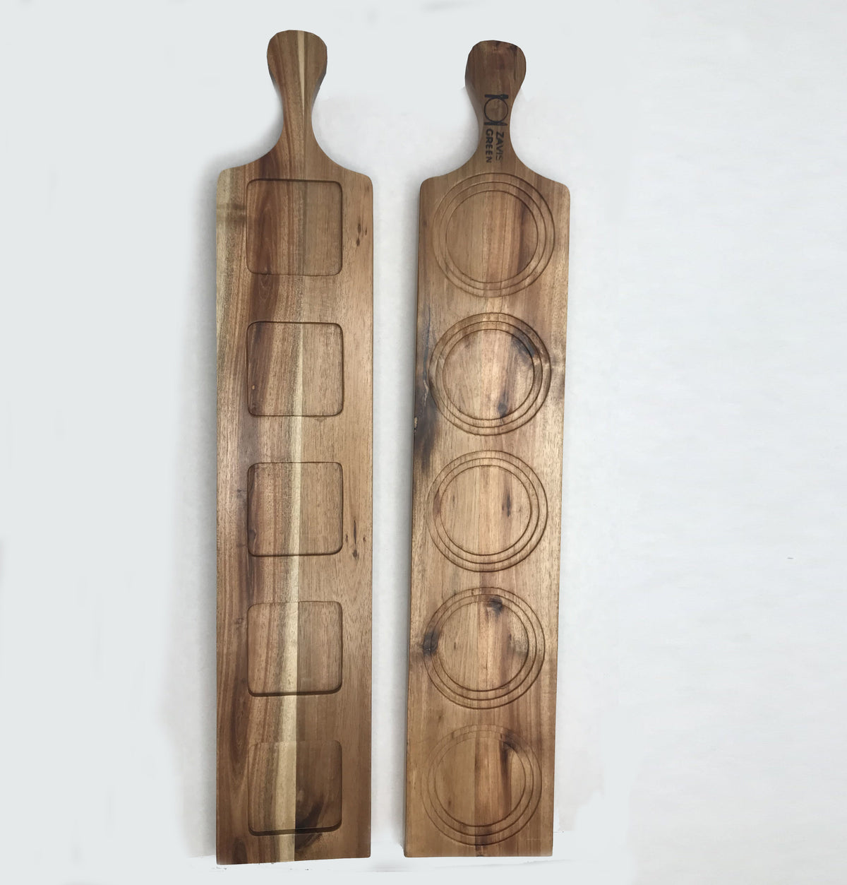 Acacia Wood Flight Board Set of 3 | 22" | 5-Hole Double-Sided | Dishwasher Safe | Zavis Green