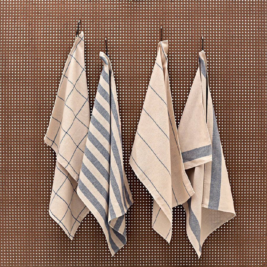 Minimal Kitchen Towel Set of 4 | 80% Upcycled Cotton | 4 Patterns | Meema