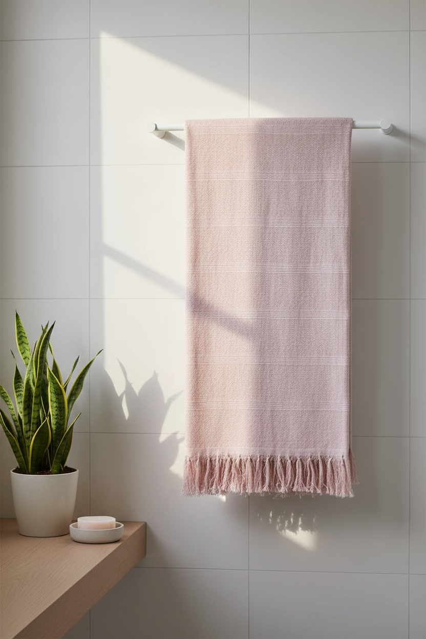 Aegean Turkish Towel | Blush Pink | Cotton Fouta with Fringe | KORISSA