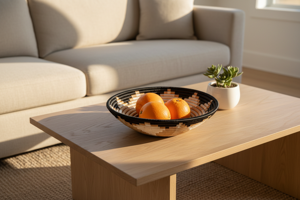 Alexia Woven Bowl | Spiral Geometric | Black, Natural & White | KORISSA