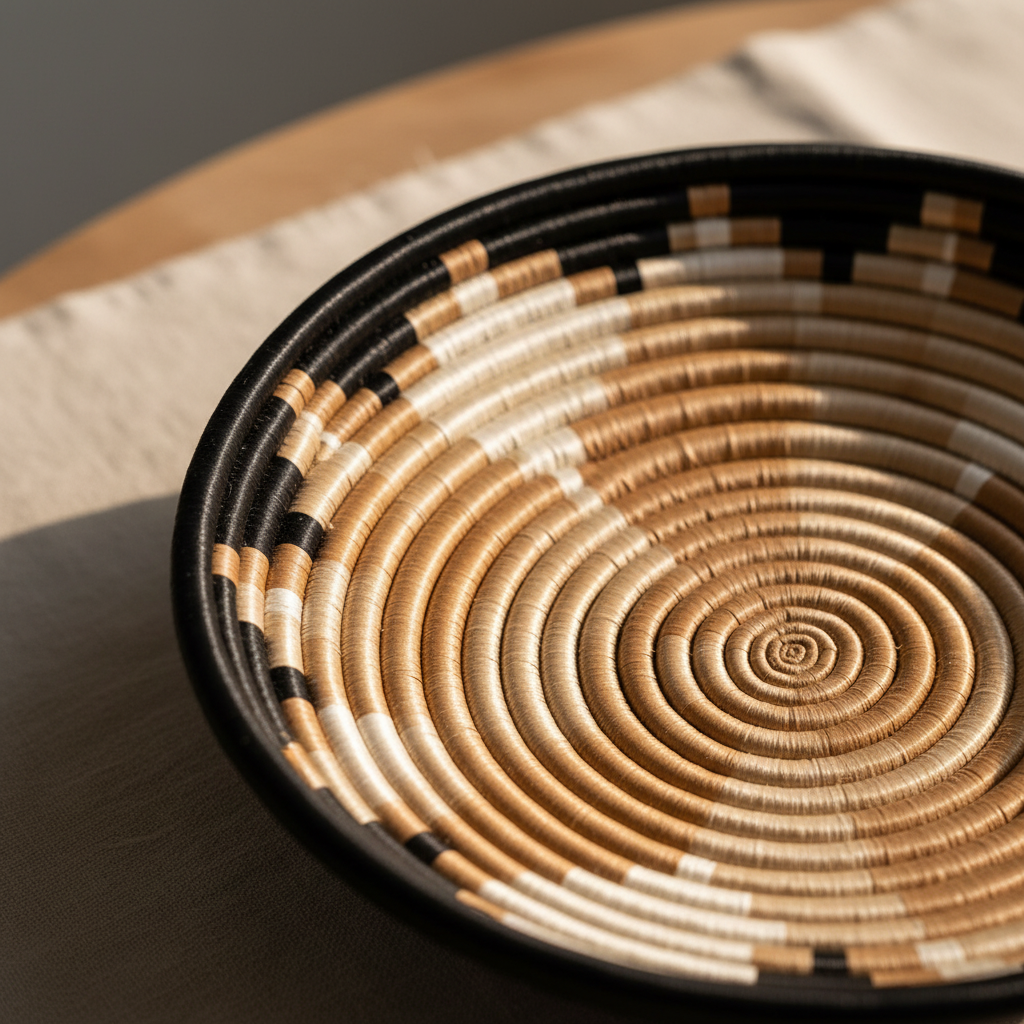 Alexia Woven Bowl | Spiral Geometric | Black, Natural & White | KORISSA