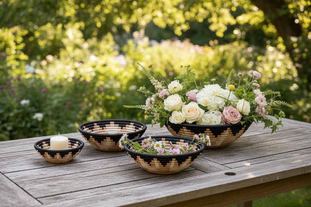 Alexia Woven Bowl | Spiral Geometric | Black, Natural & White | KORISSA