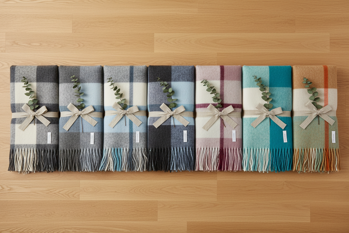 Lambswool Throw Blanket | Large Plaid | Tassel Fringe | 7 Colorways