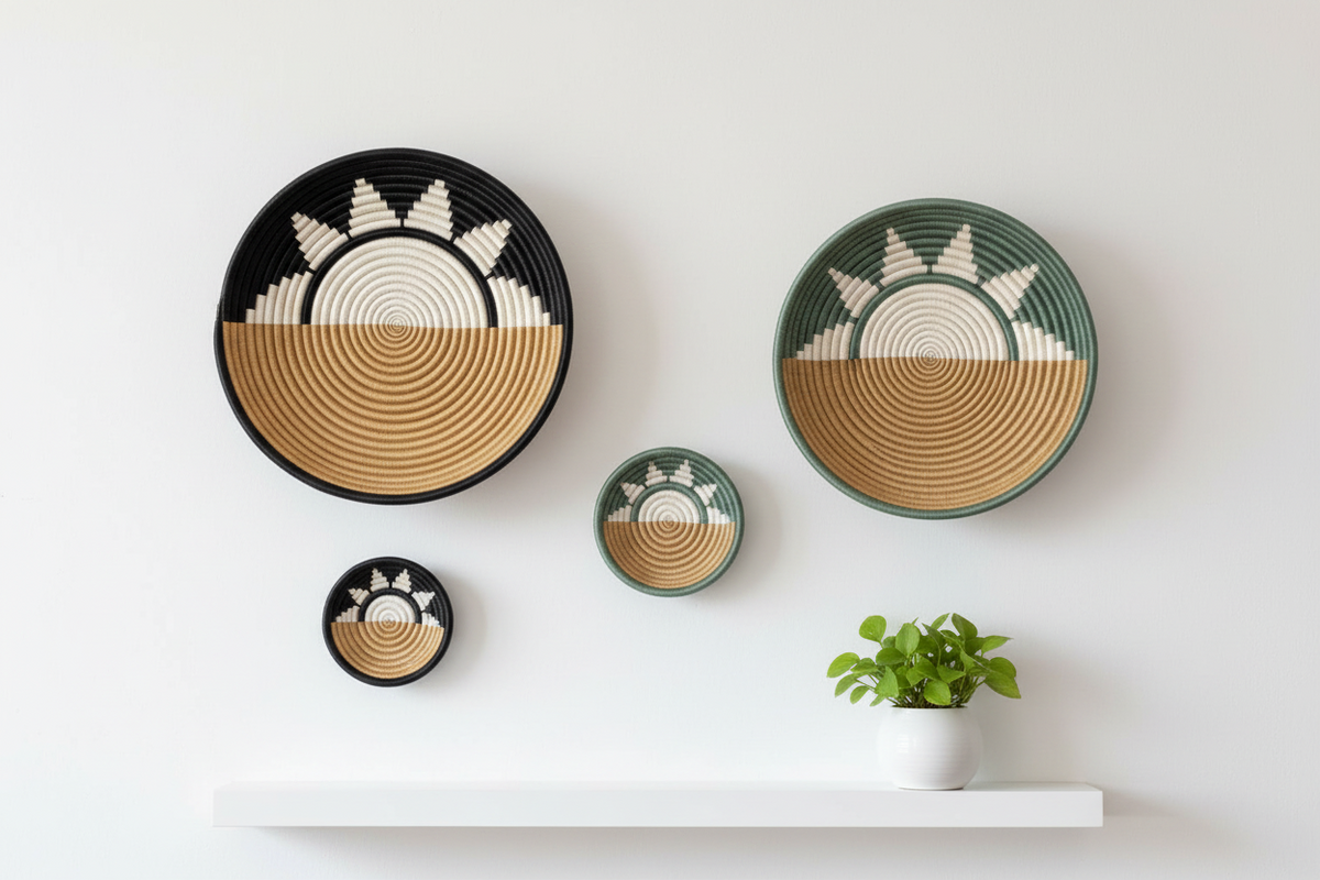 Zubita Woven Bowl | Sunrise Pattern | 2 Sizes | 2 Colorways | Wall Decor | Azizi Life | Rwanda