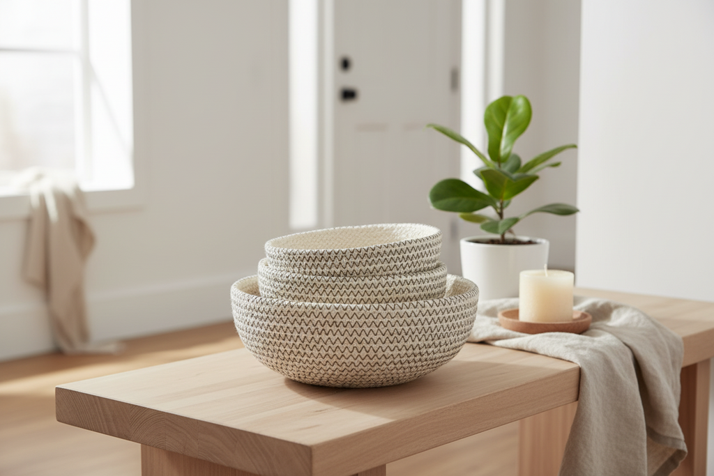 Amari Seagrass Bowl | Black Chevron | Set of 4 | KORISSA