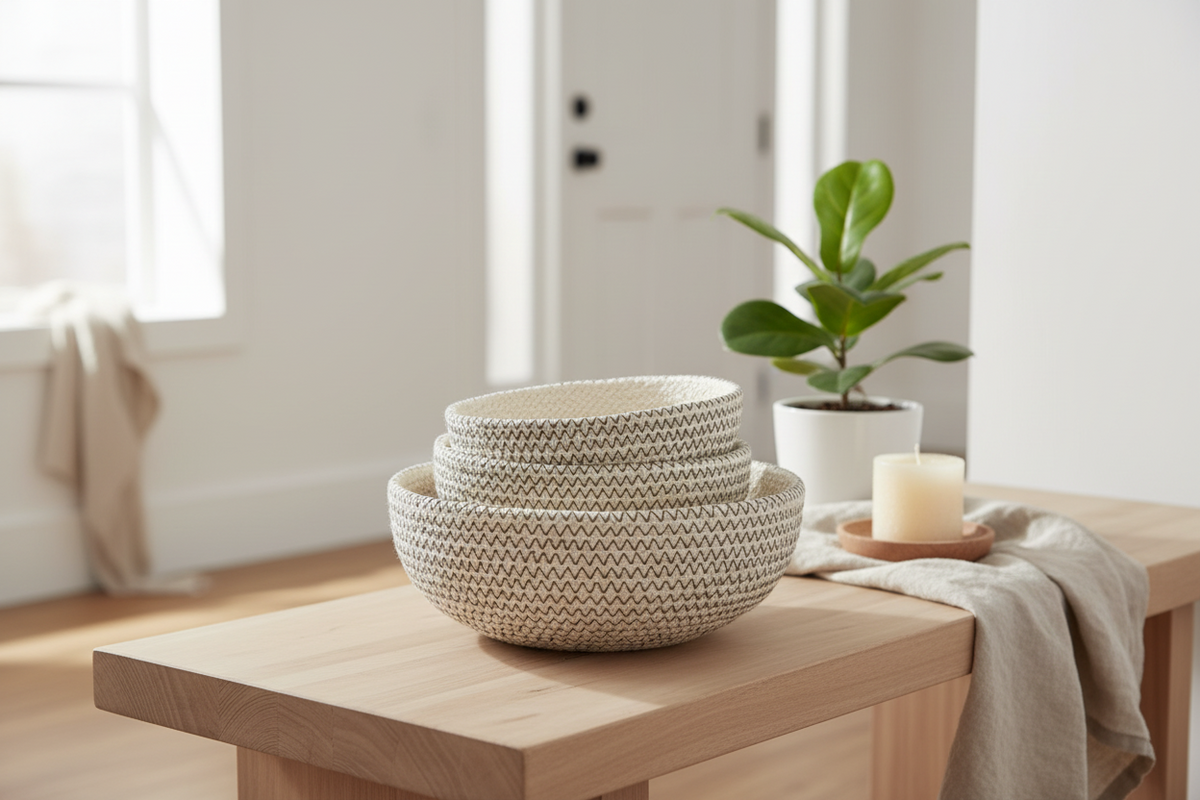 Amari Seagrass Bowl | Black Chevron | Set of 4 | KORISSA