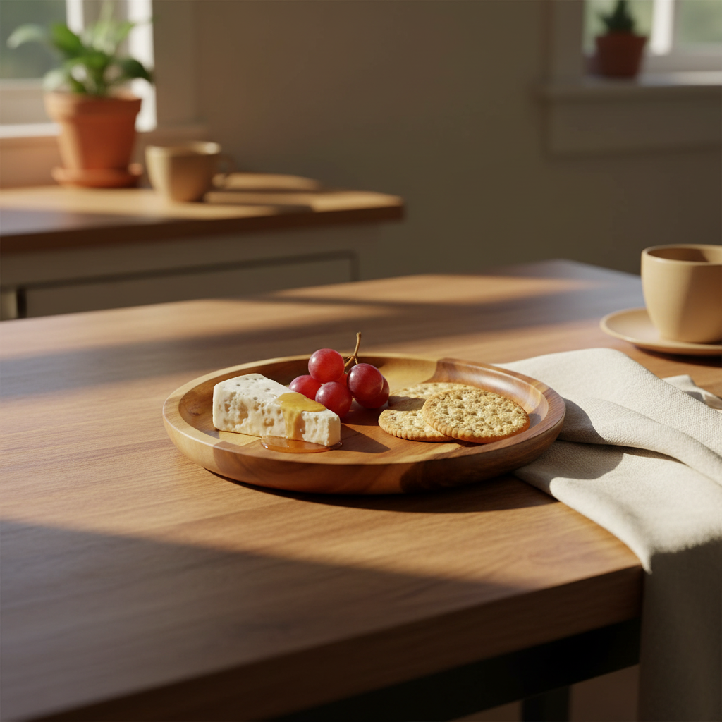 Acacia Wood Round Plate & Platter 8" | Stackable | Dishwasher Safe | Zavis Green