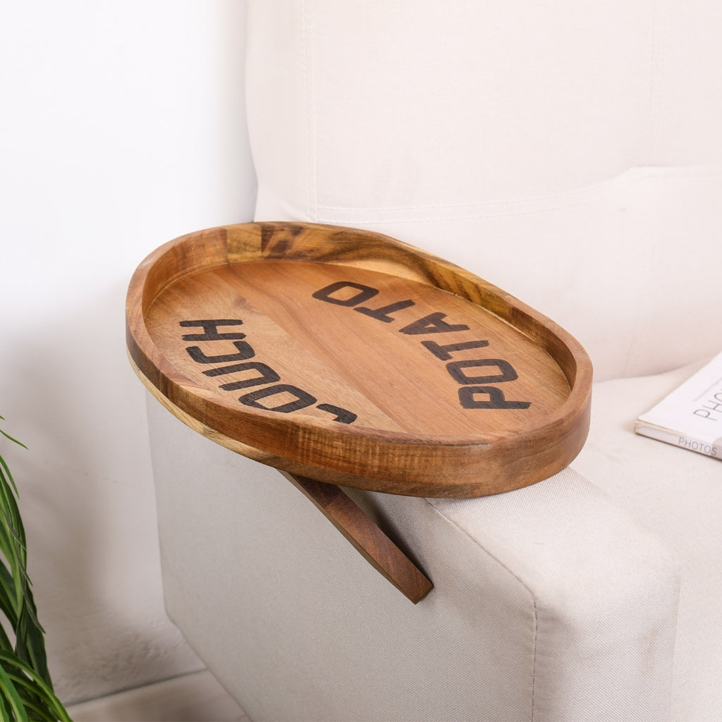 "Couch Potato" Oval Acacia Wood Tray | Laser Engraved | Snack & Serving Tray