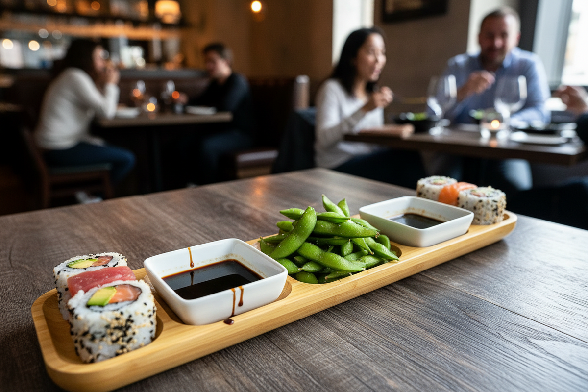 Bamboo Divided Serving Tray | 17" × 4.5" | With Dip Bowls | Wilmax